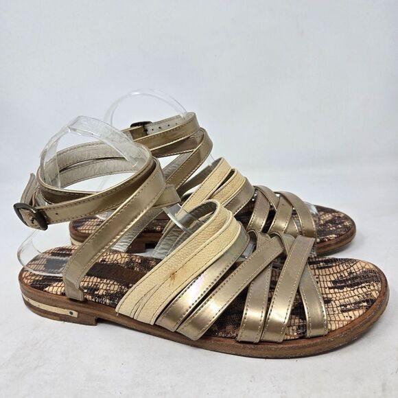 FREDA SALVADOR Women's Strappy Sandals in Gold and Cream Size 10 - Picture 1 of 11